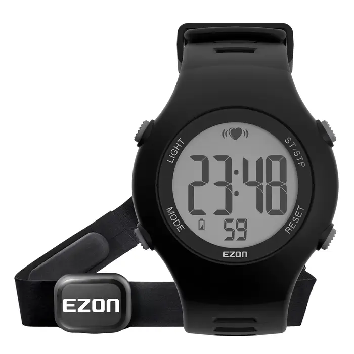 Moniteur de fréquence cardiaque montre de sport en cours d'exécution avec sangle pectorale exercice 