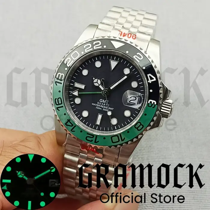 40mm GMT montre pour hommes lunette en céramique verre saphir cadran lumineux 10Bar étanche