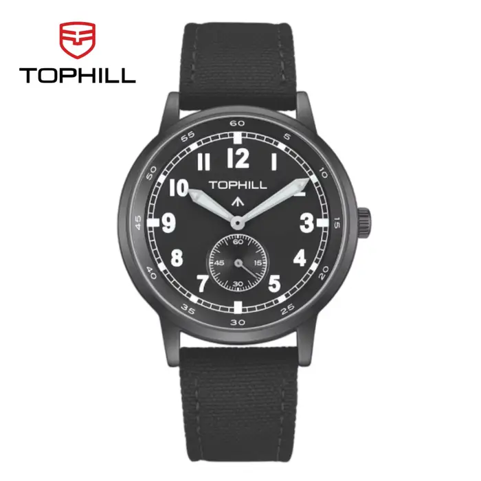 TOPHILL Montre à quartz pour homme 40 mm 1L45 Cadran mat sablé 6H Secondes sous-cadran Bracelet en cuir toile TW099G