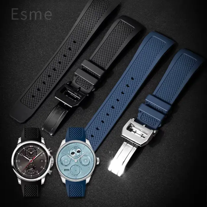 Bracelet de montre en silicone incurvé pour montres IWC série Portugaise occasions sportives et formelles