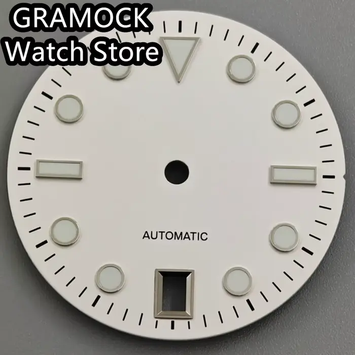 GRAMOCK-Cadran de Montre avec Aiguilles, Cadran Vert Shoous, Date Fenêtre, Argent, Bord Noir, Index 
