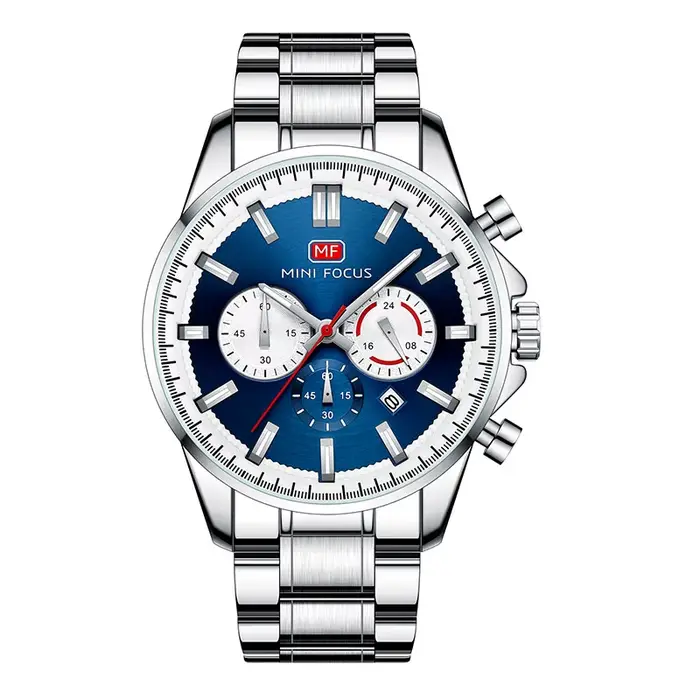 MINI FOCUS-Montre-bracelet chronographe à quartz pour homme, montre habillée étanche, bracelet en ac