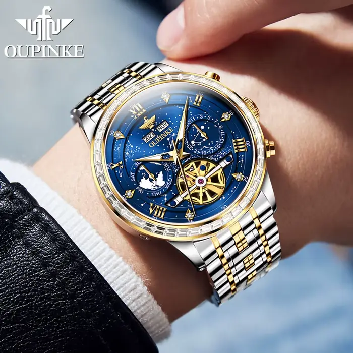 OUPINKE 3255 hommes montre de luxe marque mouvement suisse ciel étoilé squelette