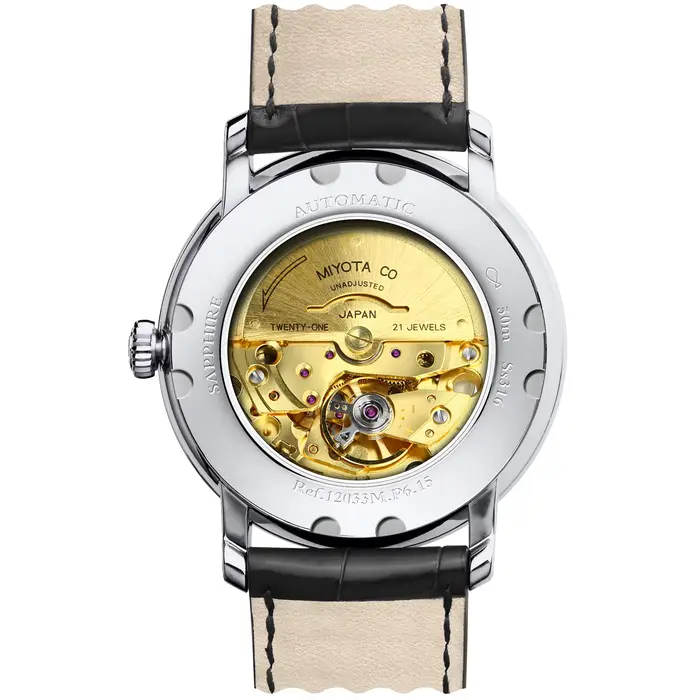 Montre-bracelet LOBINNI12033 automatique en acier inoxydable avec bracelet en cuir pour homme résistante à l'eau et avec calendrier complet pour différentes occasions