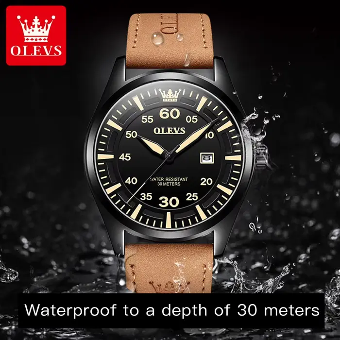 OLEVS 9962 montre à Quartz pour hommes bracelet en cuir Nubuck étanche calendrier lumineux montres