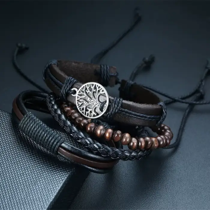 Bracelets en cuir rond tressé pour hommes