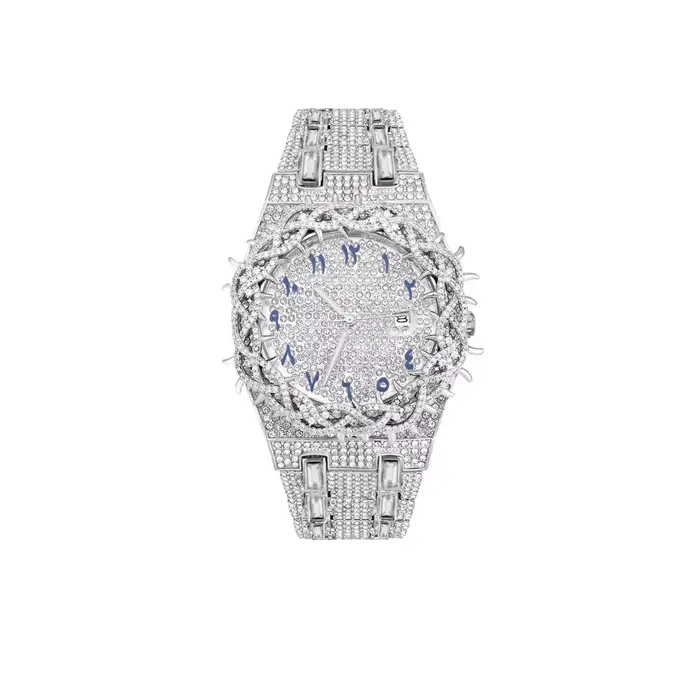 Montre noire élégante pour homme, montre à quartz de luxe avec couronne à épines, montre-bracelet te