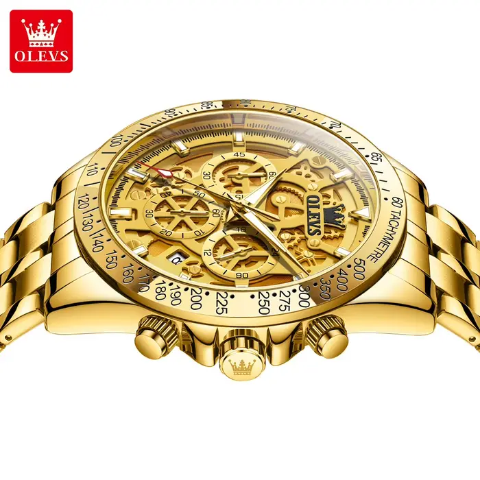 OLEVS or hommes montres squelette en acier inoxydable chronographe montre-bracelet étanche lumineux marque de luxe