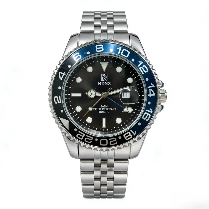 Montre GMT à lunette bicolore NDNZ, montre-bracelet à quartz étanche 3 bars pour homme, bracelet en