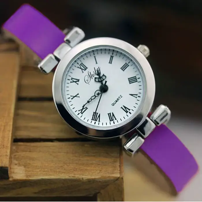 Shsby nouvelle mode vente chaude en cuir véritable femme argent montre ROMA Vintage