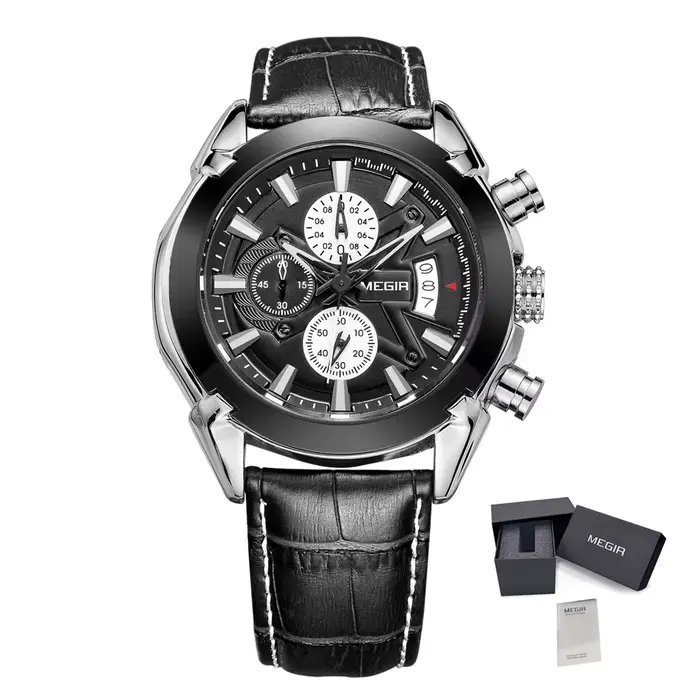 Montres chronographes pour hommes MEGIR, grand cadran de 47 mm, montre-bracelet sport à quartz tenda