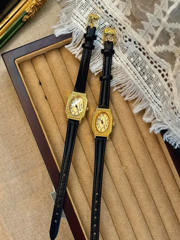 1 nouvelle montre à quartz pour femme, élégante, de style rétro français, dorée, étanche, avec brace