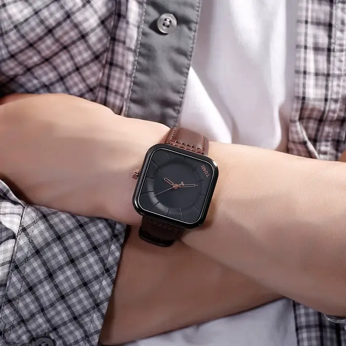TOMI mode Simple montre à Quartz noir hommes et femmes carré de haute qualité élégant