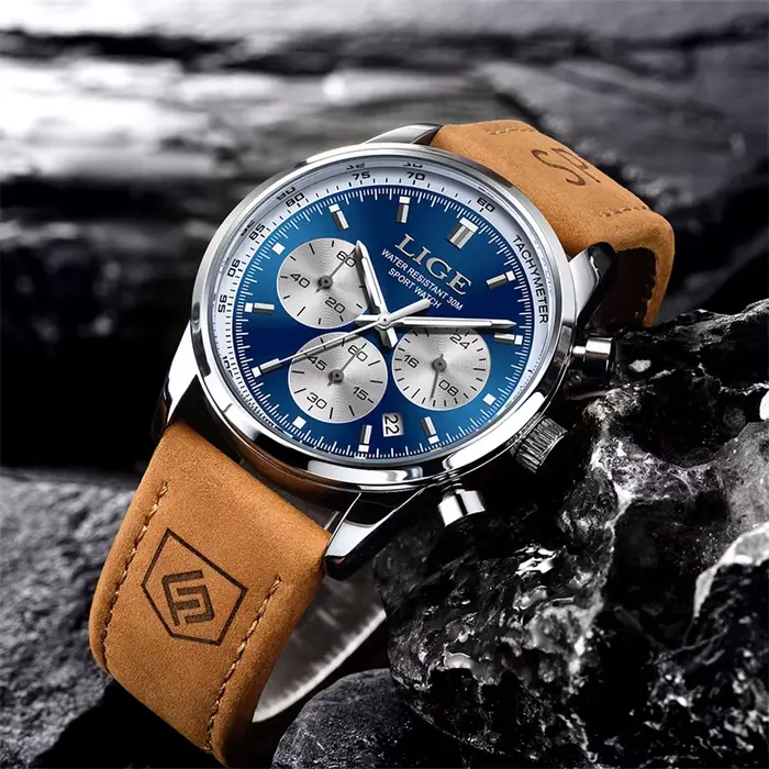 Nouvelle Montre Homme 2026 LIGE Montre en Cuir Luxe pour Homme Mode Sport Chronographe Quartz Étanche Occasions Spéciales