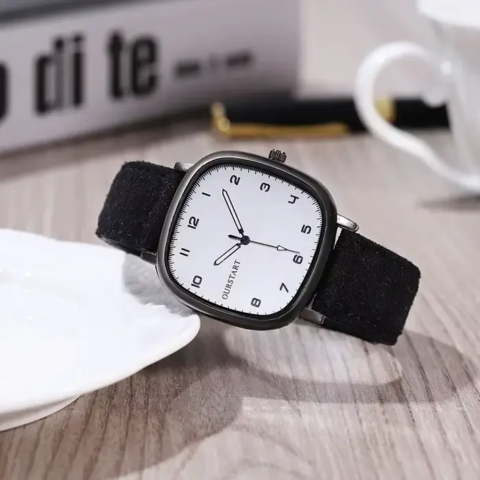 Vintage cadran carré montres velours cuir ceinture montre-bracelet marque montre à Quartz jeunesse étudiant