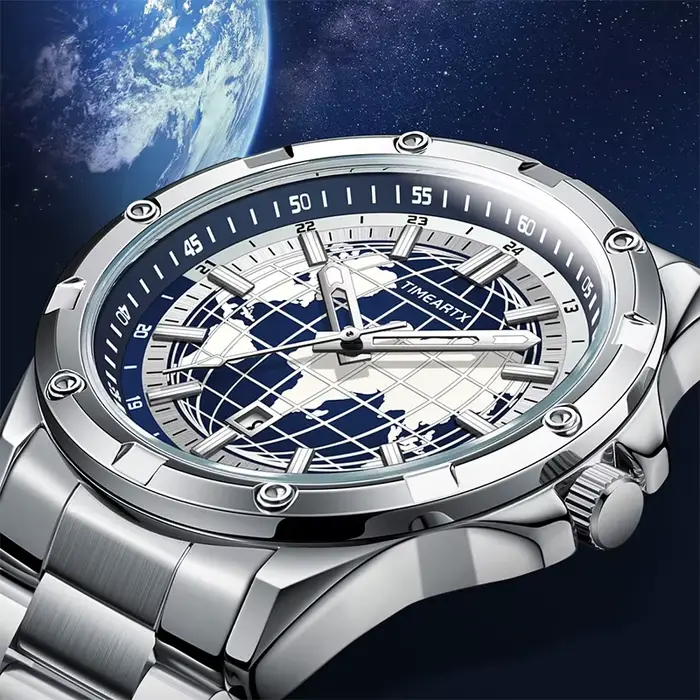 Montre pour homme avec cadran carte du monde