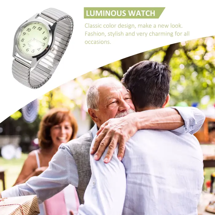 Montre lumineuse pour personnes âgées bande élastique en laiton style décontracté analogique-digital or blanc occasionnels cadeaux d'anniversaire femmes seniors