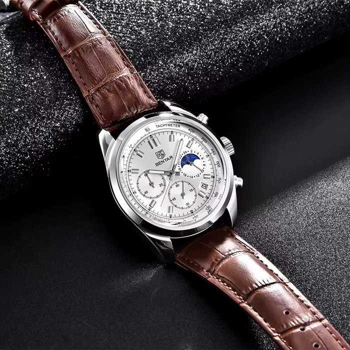 BENYAR nouveaux hommes montre 30ATM étanche en acier inoxydable montres à Quartz de luxe en cuir militaire chronographe