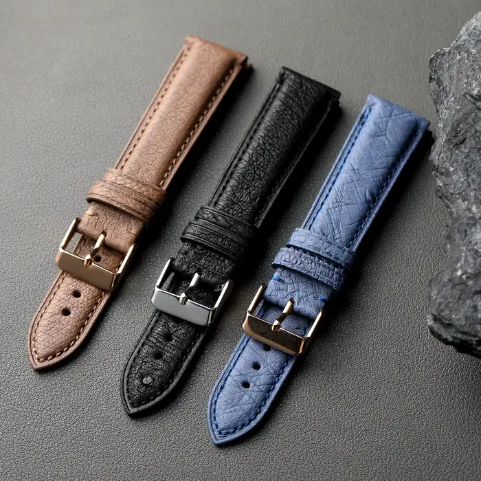 Bracelet en cuir d'autruche fait main pour montre traditionnelle, 18 19 20 22mm, rétro, noir, marron, bleu, unisexe, pour homme et femme