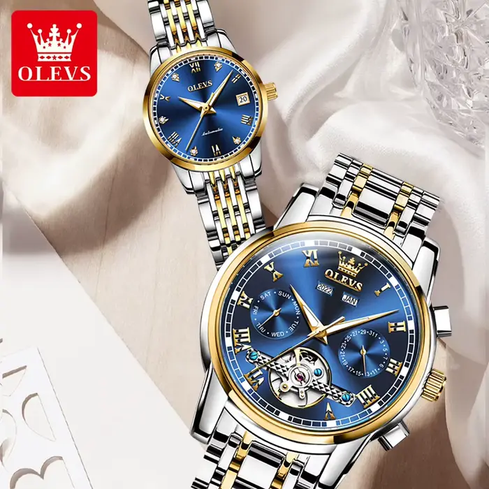 OLEVS 6607 + 6602 Original hommes femmes montre de luxe marque Tourbillon