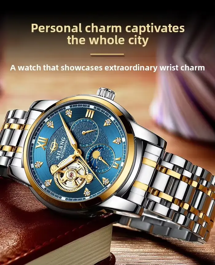 Montre mécanique Daniel Gorman Tourbillon avec cadran squelette pour hommes occasions spéciales robuste et élégante
