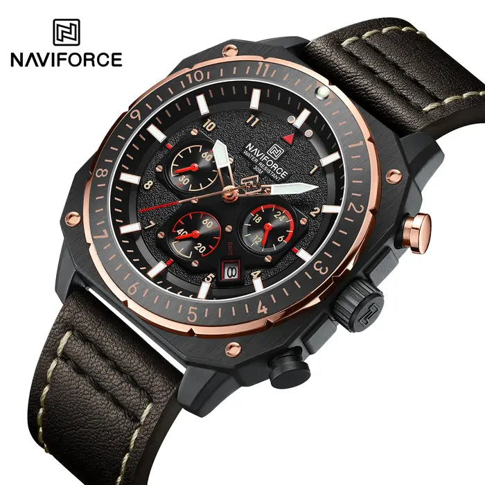 NAVIFORCE sport multifonction étanche montres pour hommes mode cuir marque de luxe Quartz analogique lumineux carré montre-bracelet