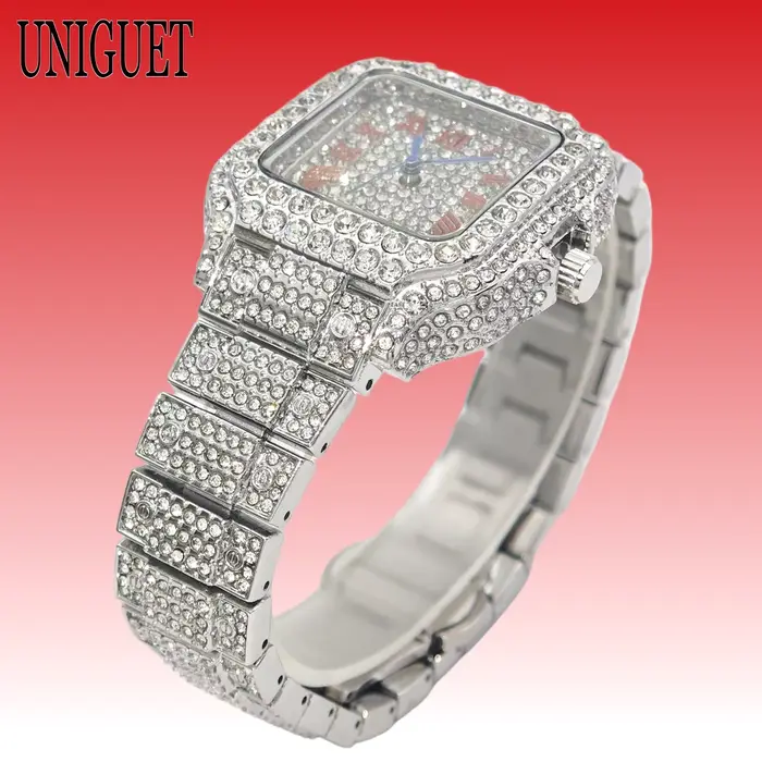 Montre carrée UNIGUET entièrement sertie de diamants pour femme