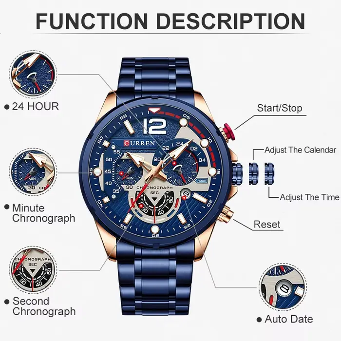 CURREN nouveau vert hommes montres haut de gamme de luxe en acier inoxydable montre à Quartz