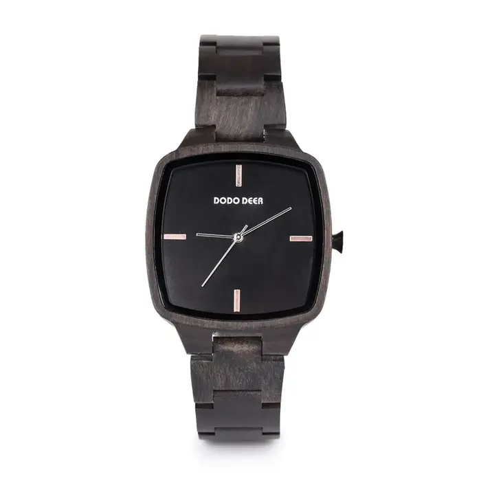 Montre en bois d'onyx Dodo Deer pour homme résistante à l'eau et personnalisable avec mouvement quartz carré pour occasions spéciales et cadeaux
