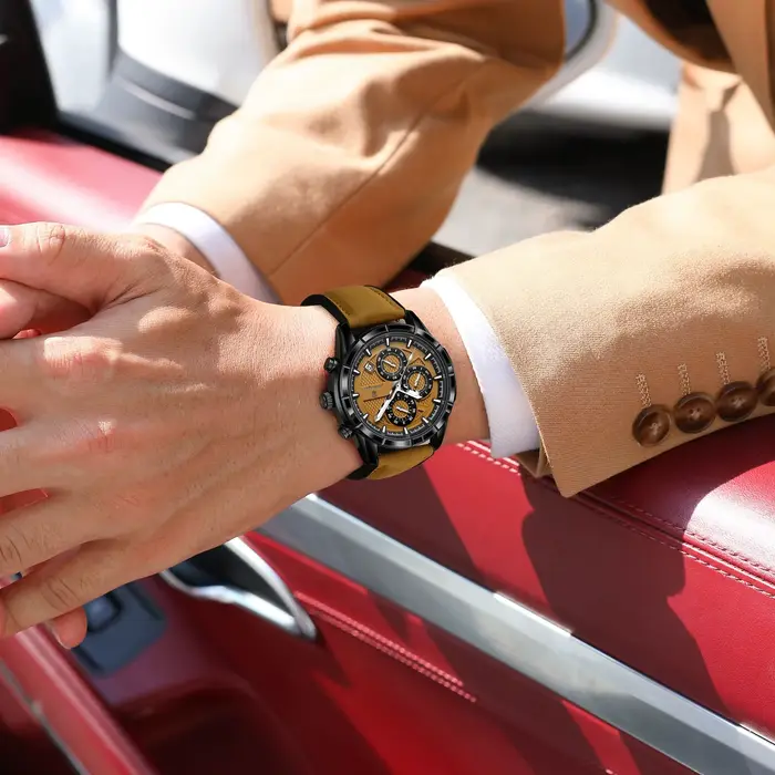 POEDAGAR luxe haut hommes montre-bracelet Quartz Original en cuir