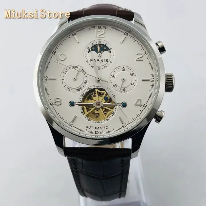 Parhéritage-Montre mécanique automatique étanche pour homme, boîtier en or rose, cadran blanc, date,