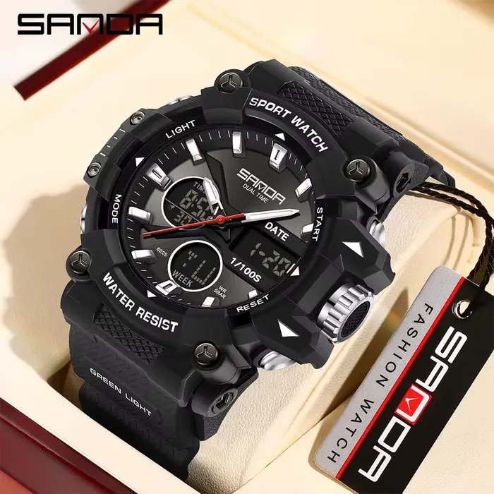 SANDA montre de sport pour hommes femmes Quartz numérique double affichage montres résistant aux chocs à l'eau Camping montre-bracelet 5M 6225