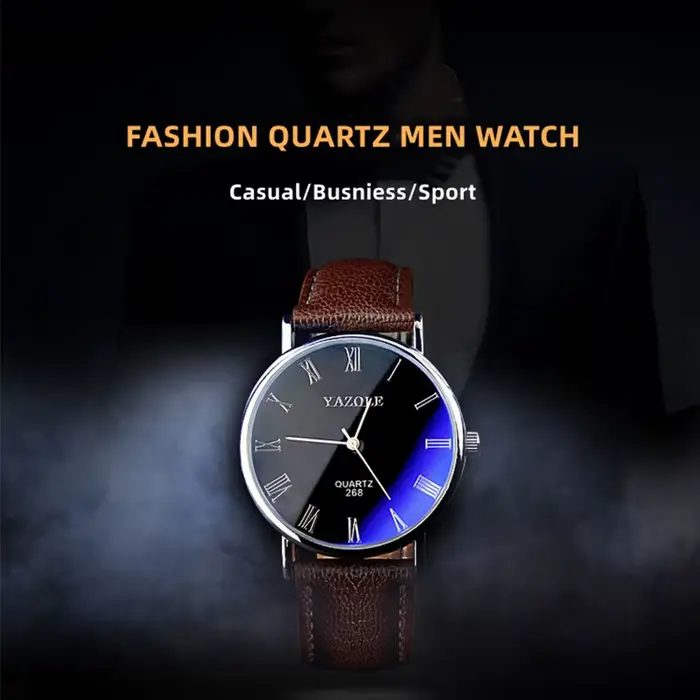 Montre TINUORA décontractée et élégante en alliage avec bracelet en cuir pour hommes occasions professionnelles et détentes
