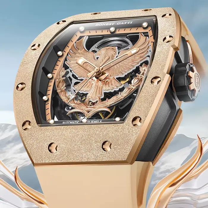 BONEST GATTI 5002 hommes montre automatique Tonneau mécanique montre-bracelet lumineux aigle cadran montres