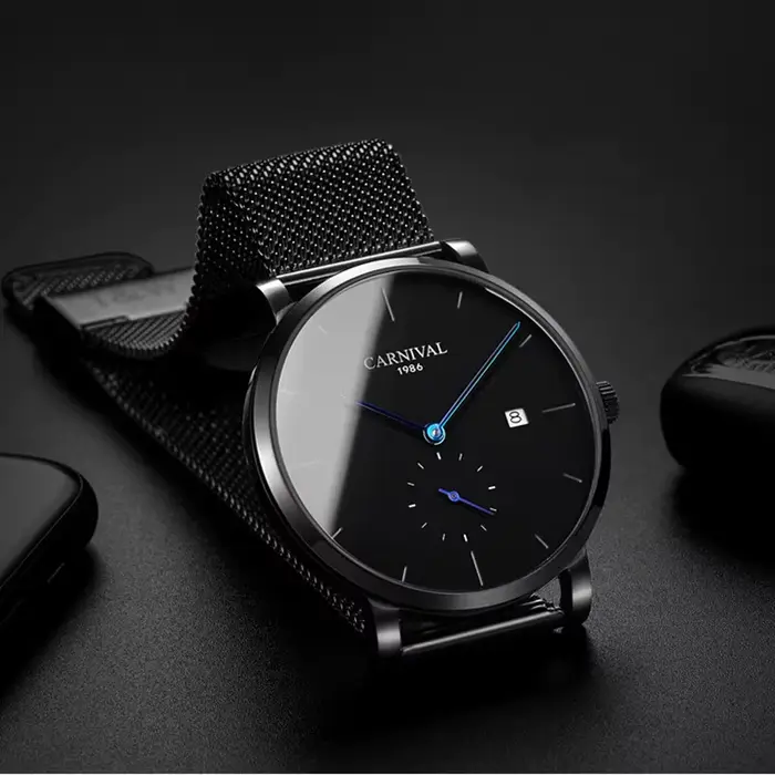 Carnaval marque montres de luxe pour hommes mode étanche en acier inoxydable calendrier automatique 