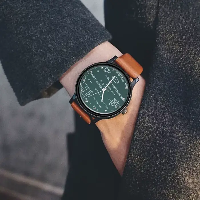 Montre homme à quartz avec formules mathématiques imprimées, bracelet en cuir, étudiant et professionnel, pour occasions quotidiennes et formelles