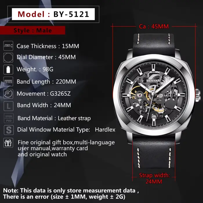 Relogio Masculino BENYAR hommes montres haut de gamme de luxe automatique mécanique