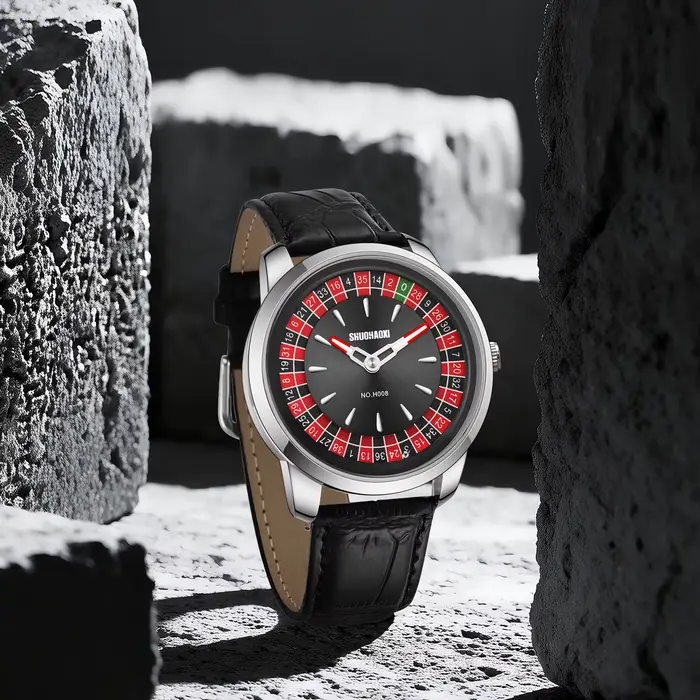 Nouvelle montre à quartz tendance au design de jeu de roulette et de poker de style européen