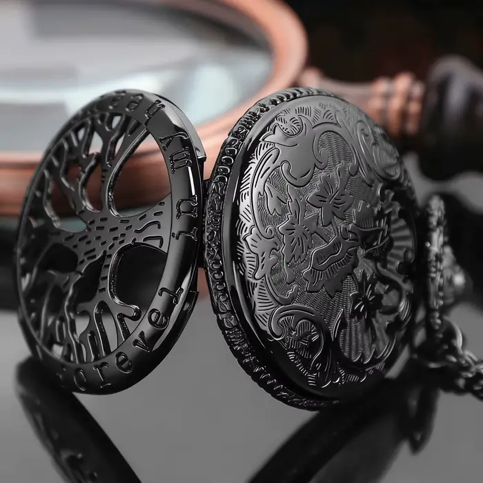 Montre de poche à quartz vintage steampunk avec design Arbre de Vie et chiffres romains