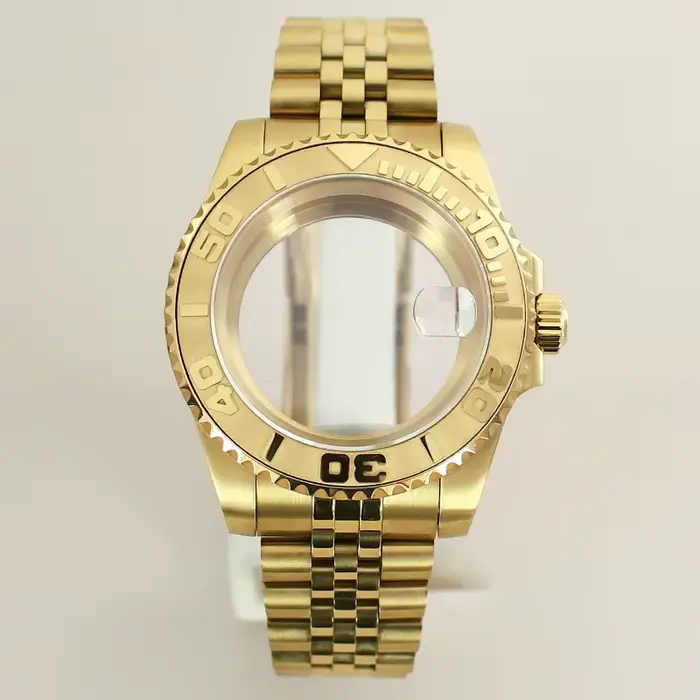 Boîtier de montre en or pour homme, bracelet à 5 maillons, lunette Yacht, SeATM NH35 NH36 NH38/34 at