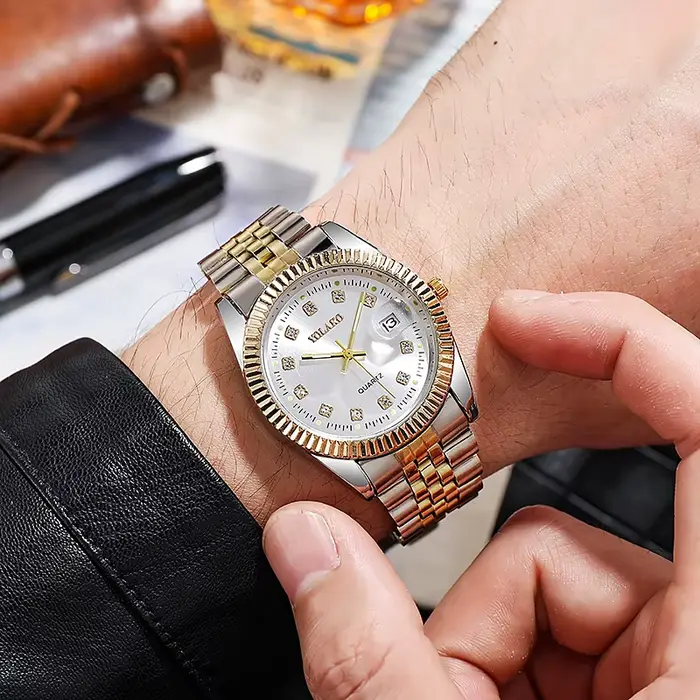 Nouvelle mode marque de luxe montres hommes 2021 doré entièrement en acier Quartz montre-bracelet