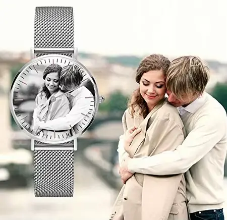 Amxiu-Montre à quartz personnalisée en acier inoxydable pour hommes et femmes, photo des amoureux de