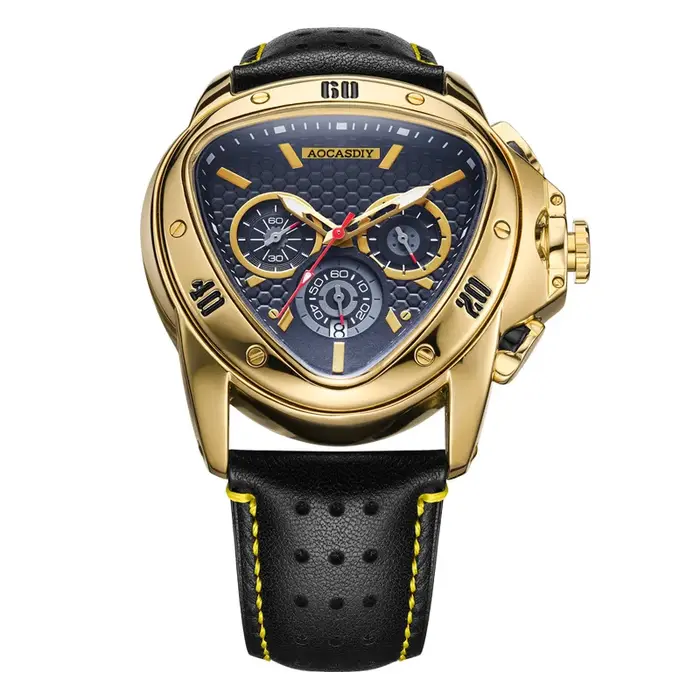 Nouvelle montre hommes haute gamme ZBJP triangle résistante à l'eau avec bracelet en cuir pour homme occassions spéciales quartz audacieux