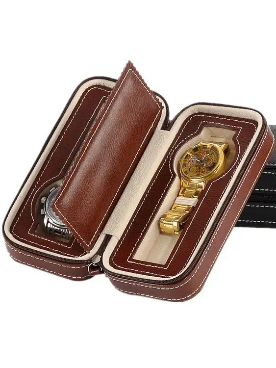 Boîte de rangement de montre en simili cuir pour hommes, affichage de montre, étui de montre de voyage, support de montre, boîte de montre de deux emplacements, élégance pour bureau et voyage