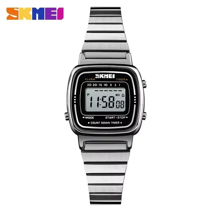 SKMEI-Montre de Luxe pour Femme, Petit Cadran, Acier Inoxydable, Numérique, Étanche, Montres-Bracele
