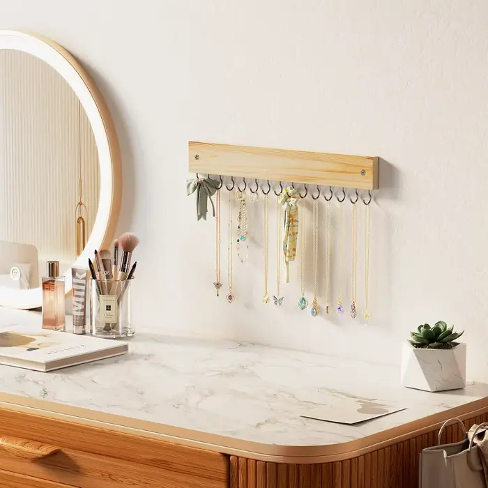 Porte-collier en bois pour mur avec 15 crochets