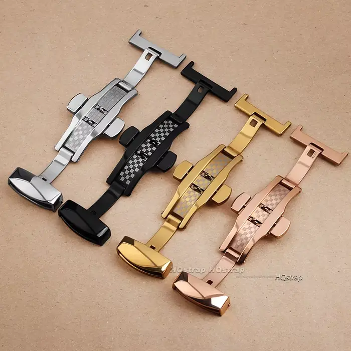 Fermoir papillon en acier inoxydable double clic pour bracelet de montre personnalisé en différentes tailles et couleurs pour femmes et hommes occasions spéciales