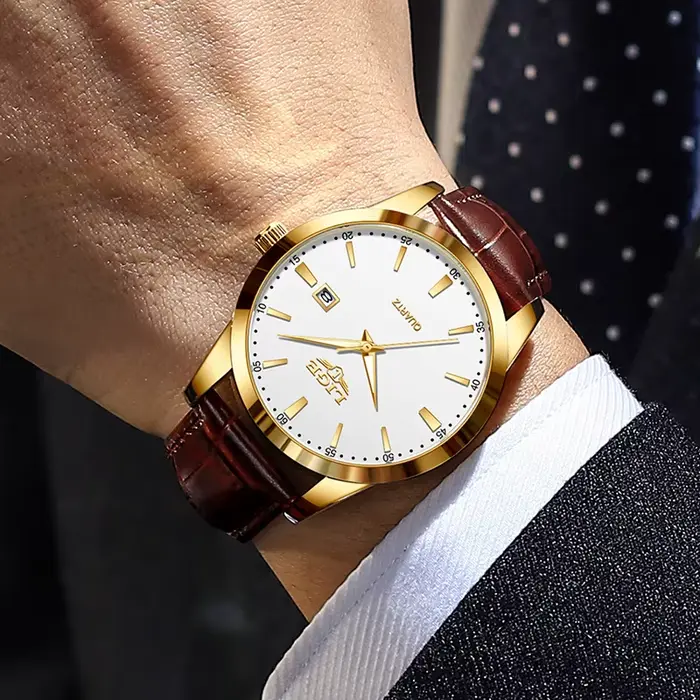 Montre LIGE en cuir marron pour homme style militaire sportive quartz résistante à l'eau avec fonction chronographe et date automatique pour toutes les occasions spéciales