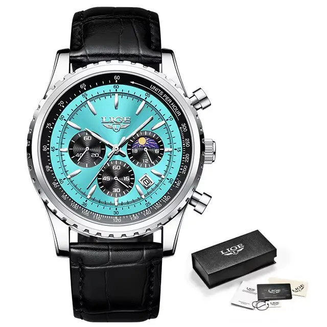 LIGE-Montre-bracelet à quartz en cuir étanche pour homme, montres de sport, horloge masculine, boîte
