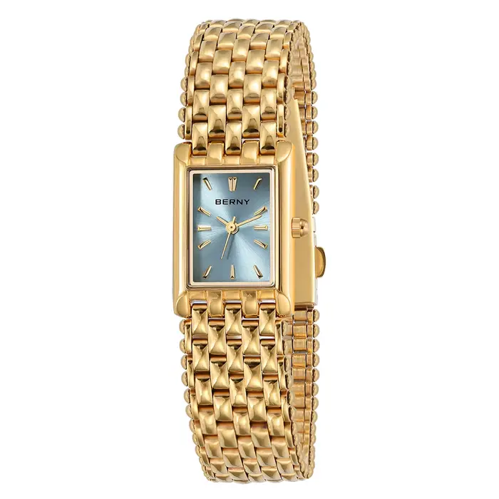 BERNY-Montre en or pour femme, rouge bordeaux, acier inoxydable, carré, luxe, montres-bracelets à qu